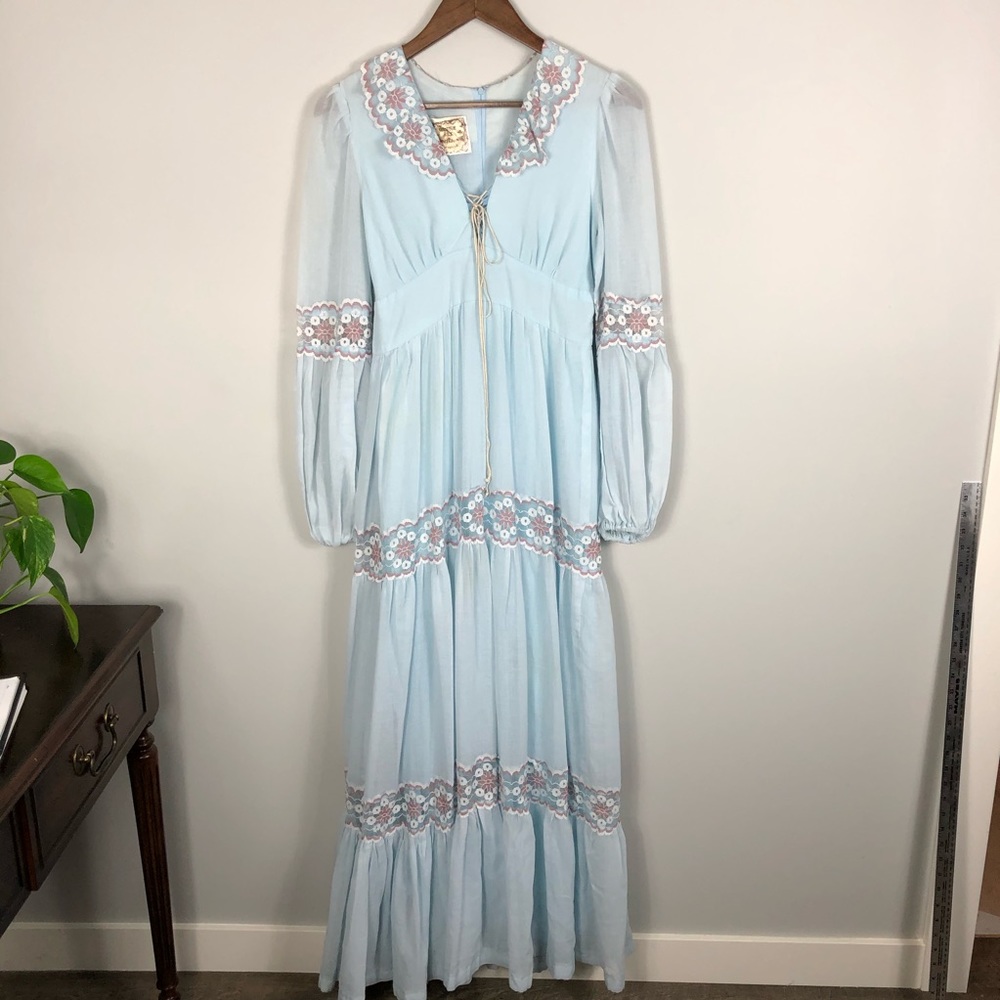 Vintage Gunne Sax Blue Boho Maxi Prairie Dress